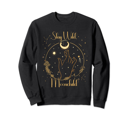 Stay Wild Moon Child Gift Peace Moon Sweatshirt - Minimalist Print Unisex - T-Shirt, Sweatshirt, Hoodie