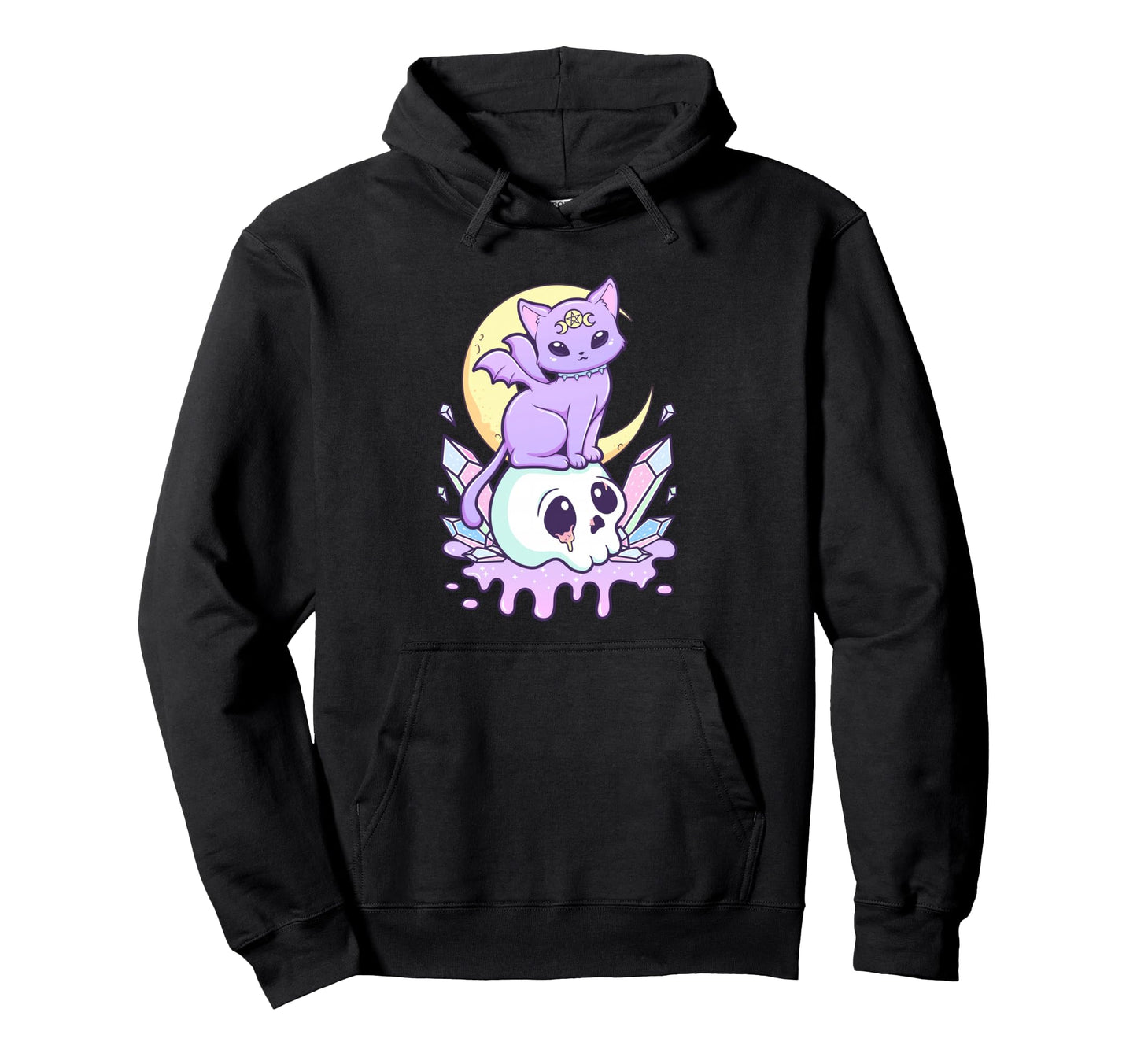 Kawaii Pastel Goth Scary Witchy Cat Hoodie - Minimalist Print Men Women - T-Shirt, Sweatshirt, Hoodie