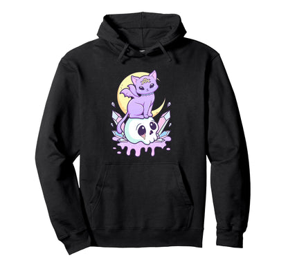 Kawaii Pastel Goth Scary Witchy Cat Hoodie - Minimalist Print Men Women - T-Shirt, Sweatshirt, Hoodie