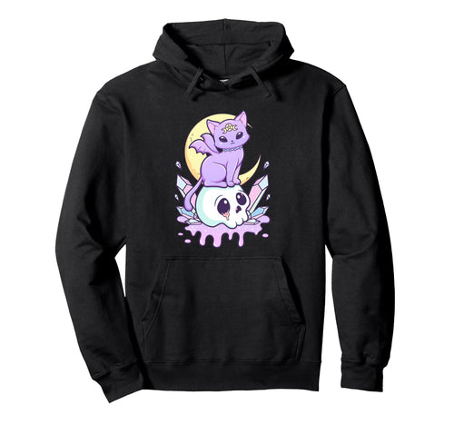 Kawaii Pastel Goth Scary Witchy Cat Hoodie - Minimalist Print Men Women - T-Shirt, Sweatshirt, Hoodie