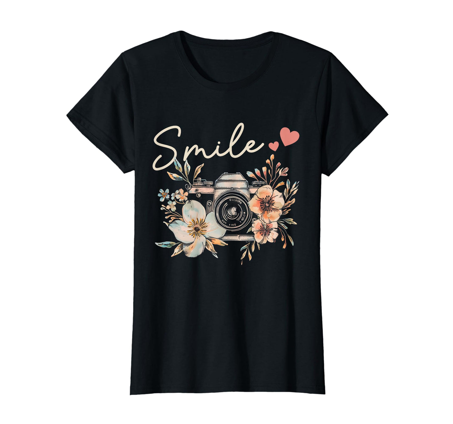 Photographer Smile Camera Flowers T-Shirt - Novelty Apparel Men Women - T-Shirt, Sweatshirt, Hoodie