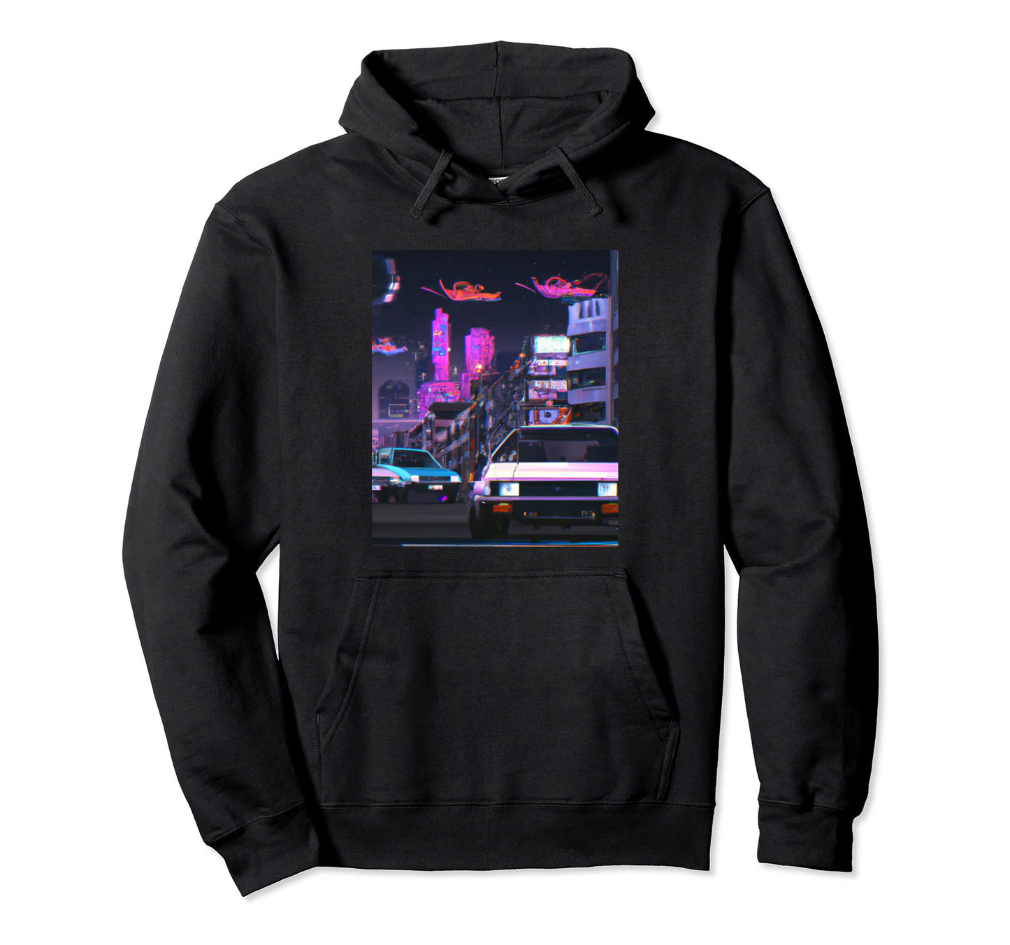 Vaporwave Car Synthwave City Hoodie - Fun Novelty Design Men Women - T-Shirt, Sweatshirt, Hoodie