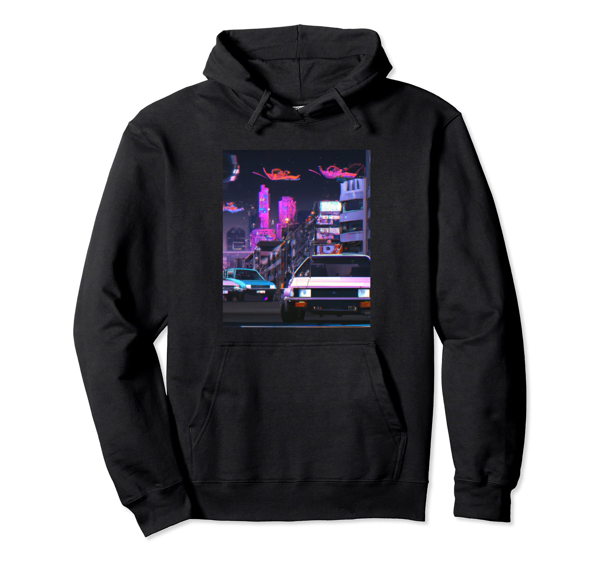 Vaporwave Car Synthwave City Hoodie - Fun Novelty Design Men Women - T-Shirt, Sweatshirt, Hoodie