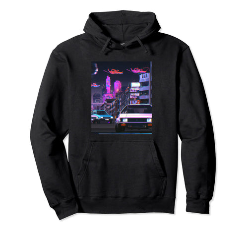Vaporwave Car Synthwave City Hoodie - Fun Novelty Design Men Women - T-Shirt, Sweatshirt, Hoodie