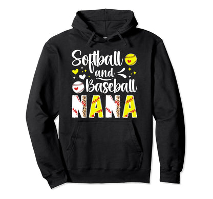 Softball Baseball Nana Grandma Baseball Hoodie - Graphic Print Men Women - T-Shirt, Sweatshirt, Hoodie