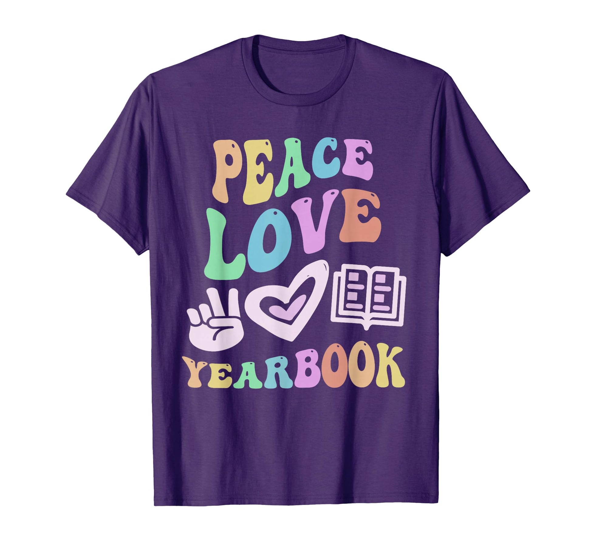 Peace Love Yearbook Editor Teacher Groovy T-Shirt - Graphic Print Unisex - T-Shirt, Sweatshirt, Hoodie