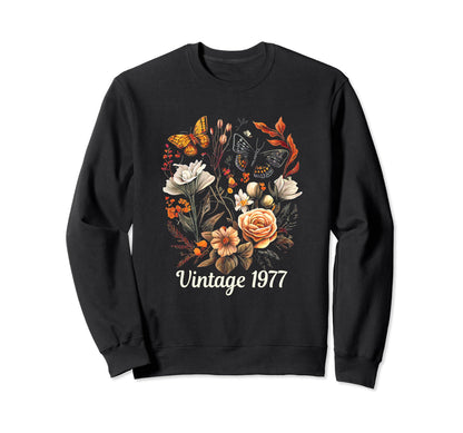 1977 Boho Rose Floral Flower Sweatshirt - Casual Everyday Wear Unisex - T-Shirt, Sweatshirt, Hoodie