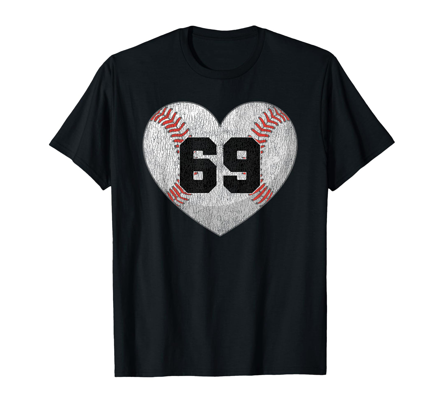 Baseball Number 69 Distressed Heart T-Shirt - Minimalist Print for Adults - T-Shirt, Sweatshirt, Hoodie