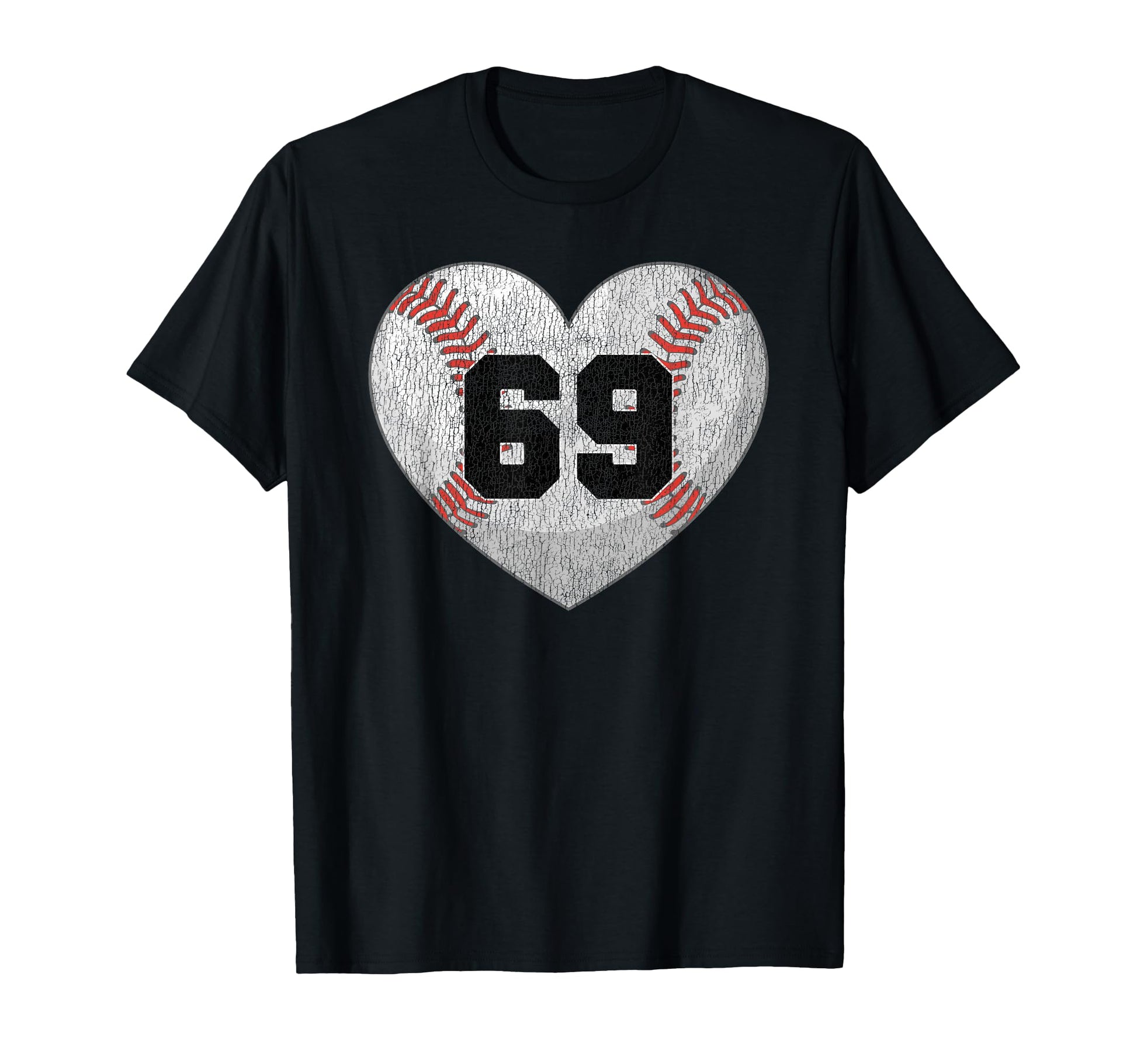 Baseball Number 69 Distressed Heart T-Shirt - Minimalist Print for Adults - T-Shirt, Sweatshirt, Hoodie
