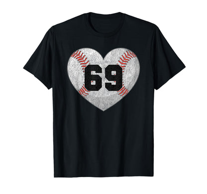 Baseball Number 69 Distressed Heart T-Shirt - Minimalist Print for Adults - T-Shirt, Sweatshirt, Hoodie