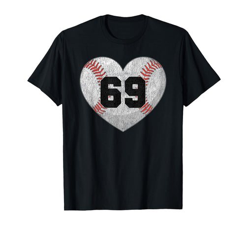 Baseball Number 69 Distressed Heart T-Shirt - Minimalist Print for Adults - T-Shirt, Sweatshirt, Hoodie