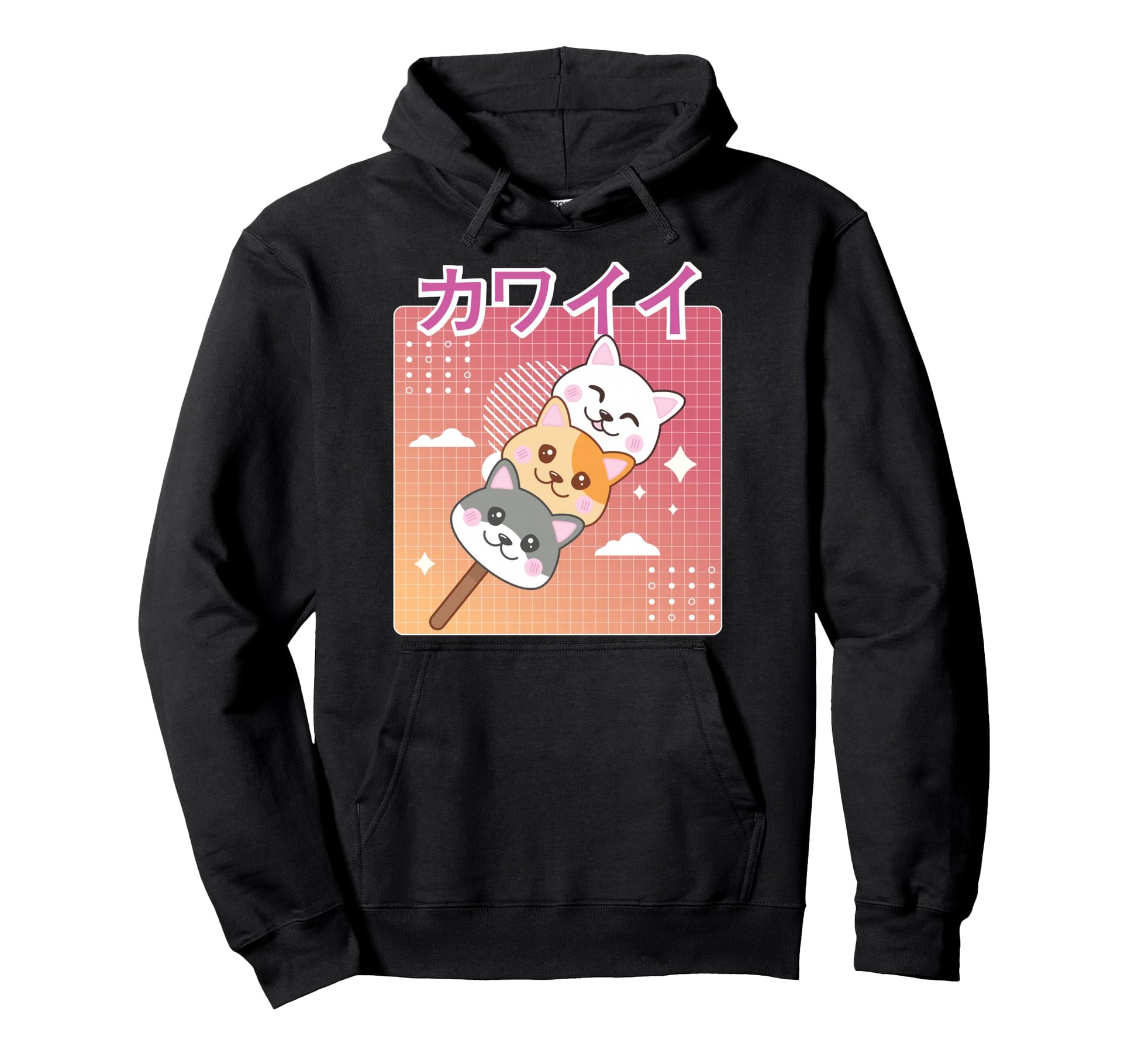 Kawaii Neko Cat Dango 90S Japanese Hoodie - Novelty Apparel for Adults - T-Shirt, Sweatshirt, Hoodie