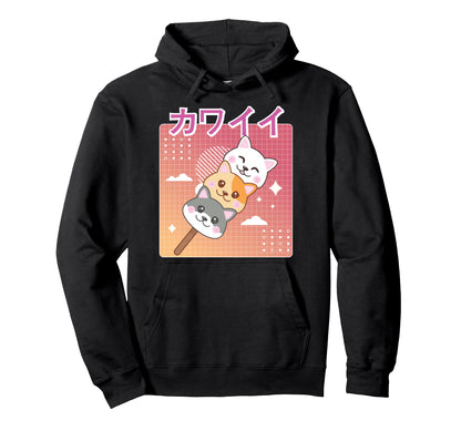 Kawaii Neko Cat Dango 90S Japanese Hoodie - Novelty Apparel for Adults - T-Shirt, Sweatshirt, Hoodie