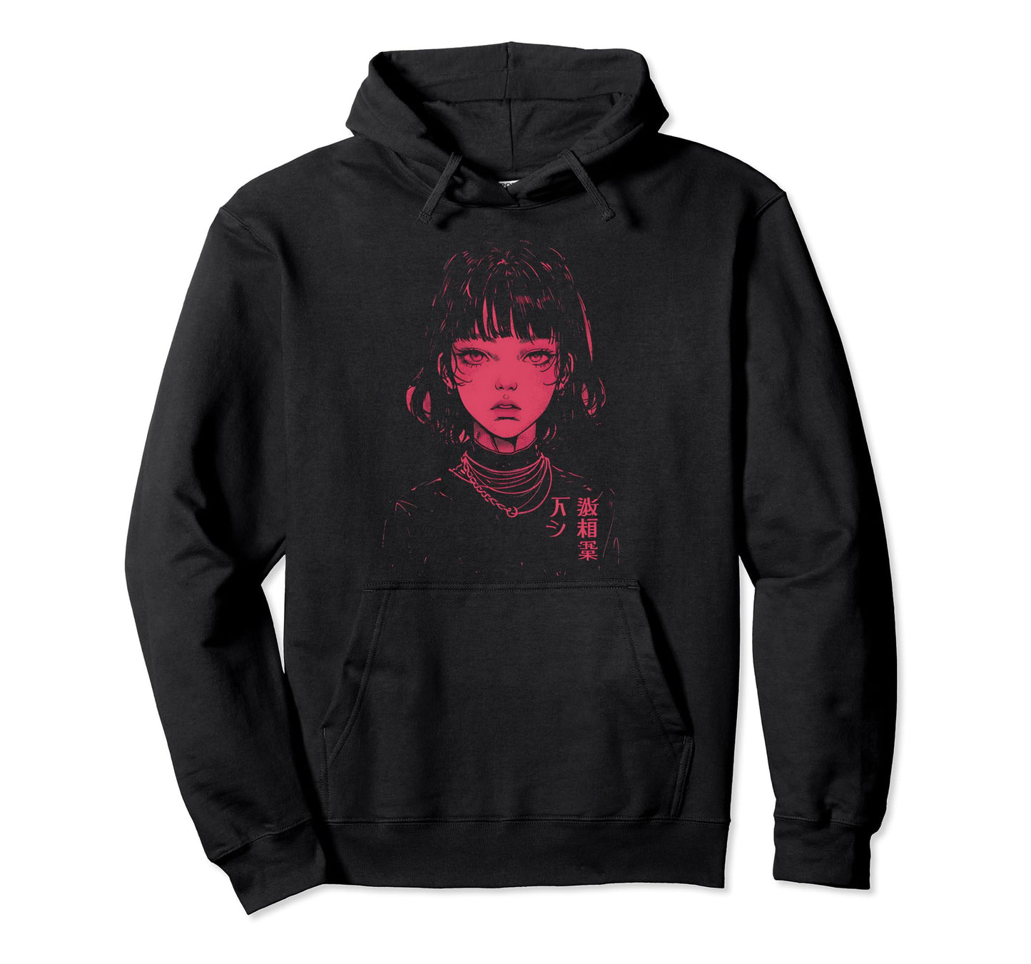 Goth Grunge Demon Anime Waifu Horror Hoodie - Minimalist Print for Adults - T-Shirt, Sweatshirt, Hoodie