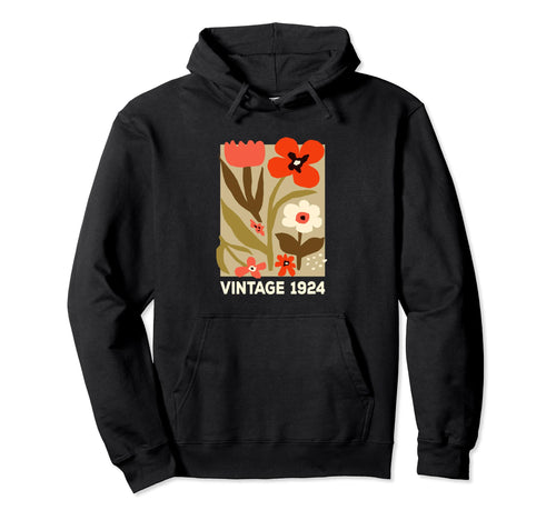 1924 Boho Floral Flower 100Th Birthday Hoodie - Trendy Graphic Men Women - T-Shirt, Sweatshirt, Hoodie