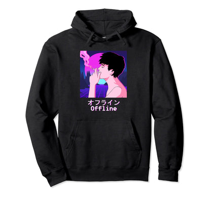 Vaporwave Aesthetic Smoking Sad Face Hoodie - Trendy Graphic for Adults - T-Shirt, Sweatshirt, Hoodie