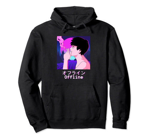 Vaporwave Aesthetic Smoking Sad Face Hoodie - Trendy Graphic for Adults - T-Shirt, Sweatshirt, Hoodie