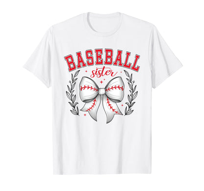 Baseball Sister Coquette Bow Cheer T-Shirt - Graphic Print Men Women - T-Shirt, Sweatshirt, Hoodie
