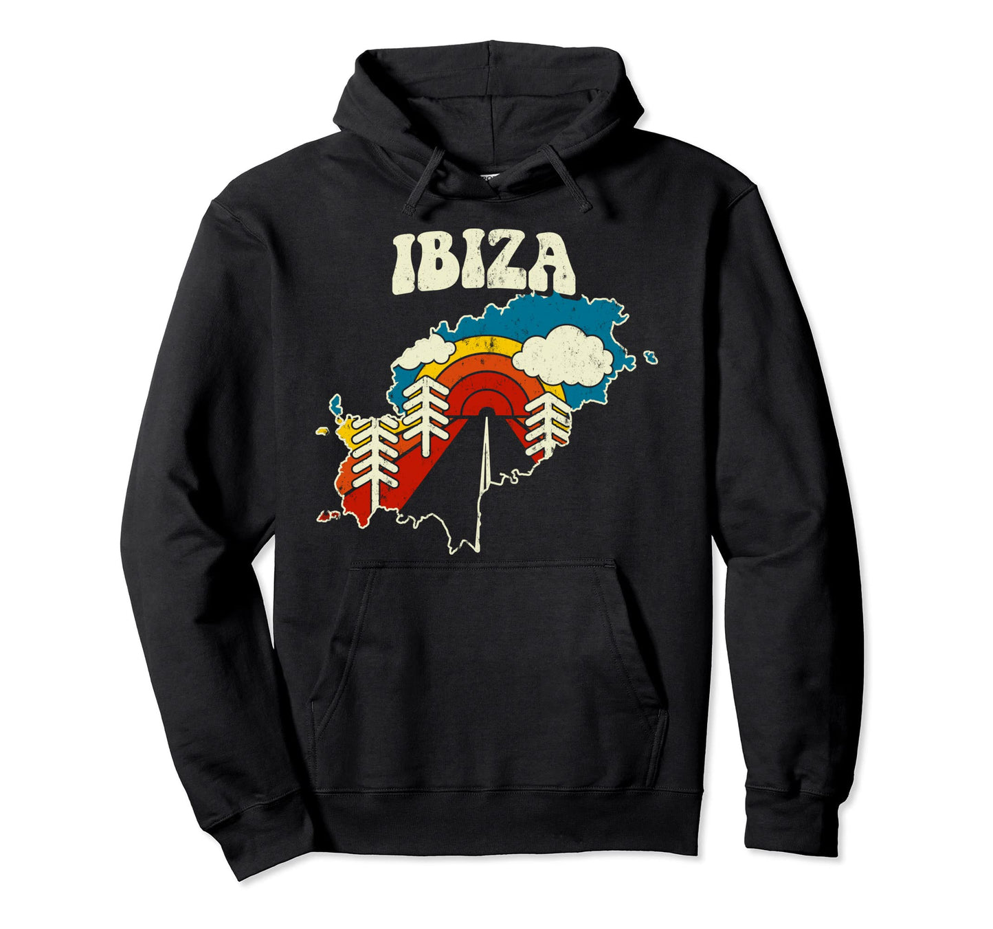 Ibiza Spanish Island Rainbow 70S Map Hoodie - Streetwear Style for Adults - T-Shirt, Sweatshirt, Hoodie