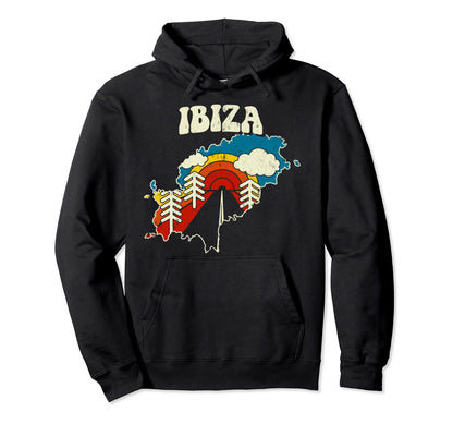 Ibiza Spanish Island Rainbow 70S Map Hoodie - Streetwear Style for Adults - T-Shirt, Sweatshirt, Hoodie