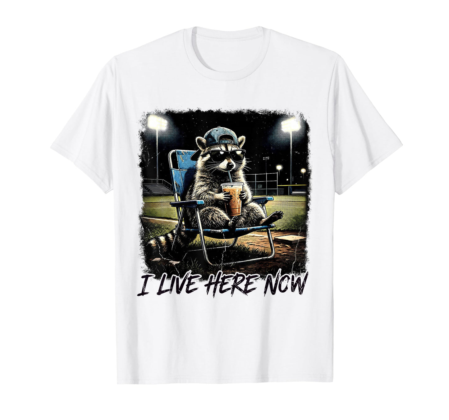 I Live Here Now Baseball Raccoon Meme T-Shirt - Trendy Graphic Unisex - T-Shirt, Sweatshirt, Hoodie