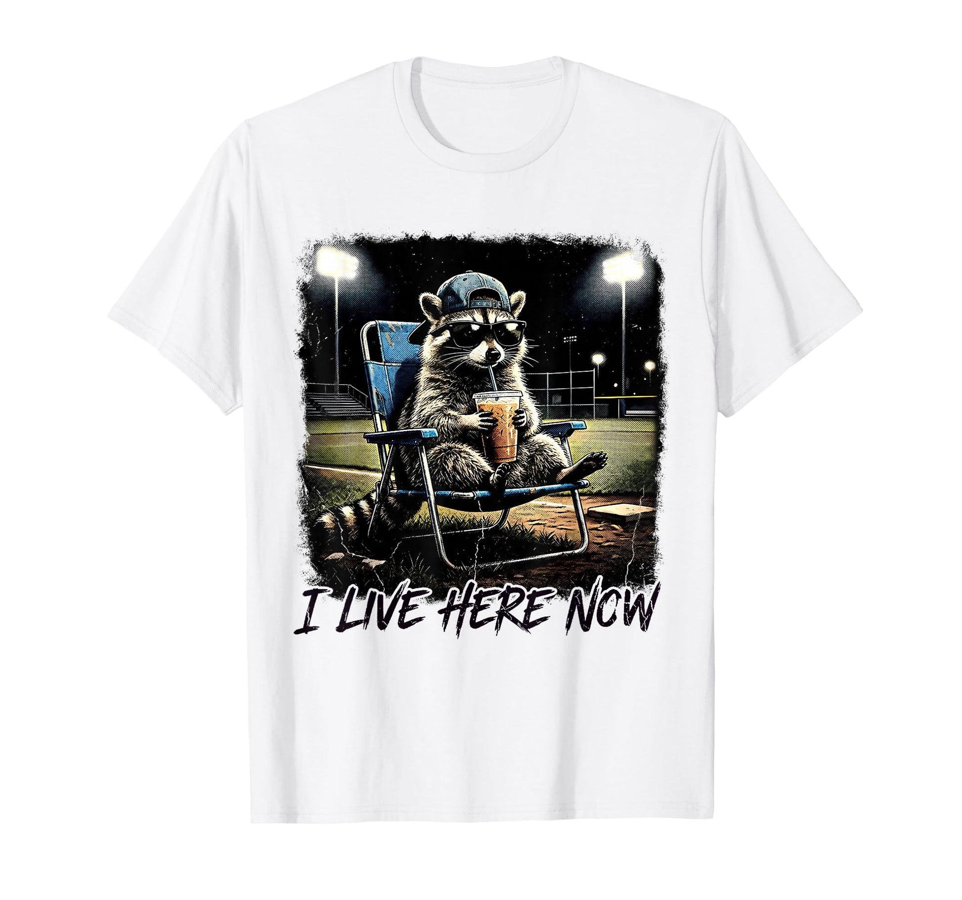 I Live Here Now Baseball Raccoon Meme T-Shirt - Trendy Graphic Unisex - T-Shirt, Sweatshirt, Hoodie