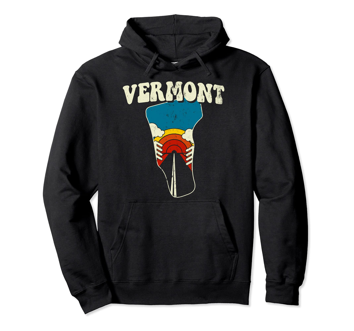 Vermont State Rainbow Hippie 70S Map Hoodie - Trendy Graphic Unisex - T-Shirt, Sweatshirt, Hoodie