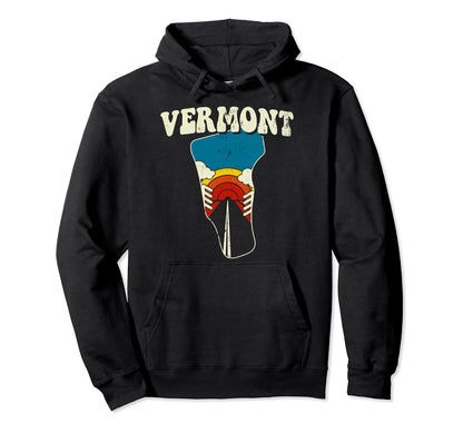 Vermont State Rainbow Hippie 70S Map Hoodie - Trendy Graphic Unisex - T-Shirt, Sweatshirt, Hoodie