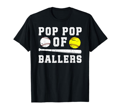 Pop Pop Ballers Proud Baseball Softball T-Shirt - Novelty Apparel Unisex - T-Shirt, Sweatshirt, Hoodie