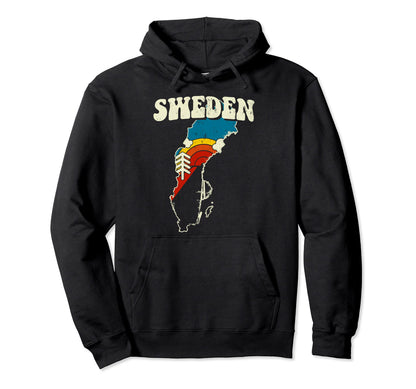 Sweden Swedish Country Rainbow 70S Map Hoodie - Trendy Graphic Unisex - T-Shirt, Sweatshirt, Hoodie