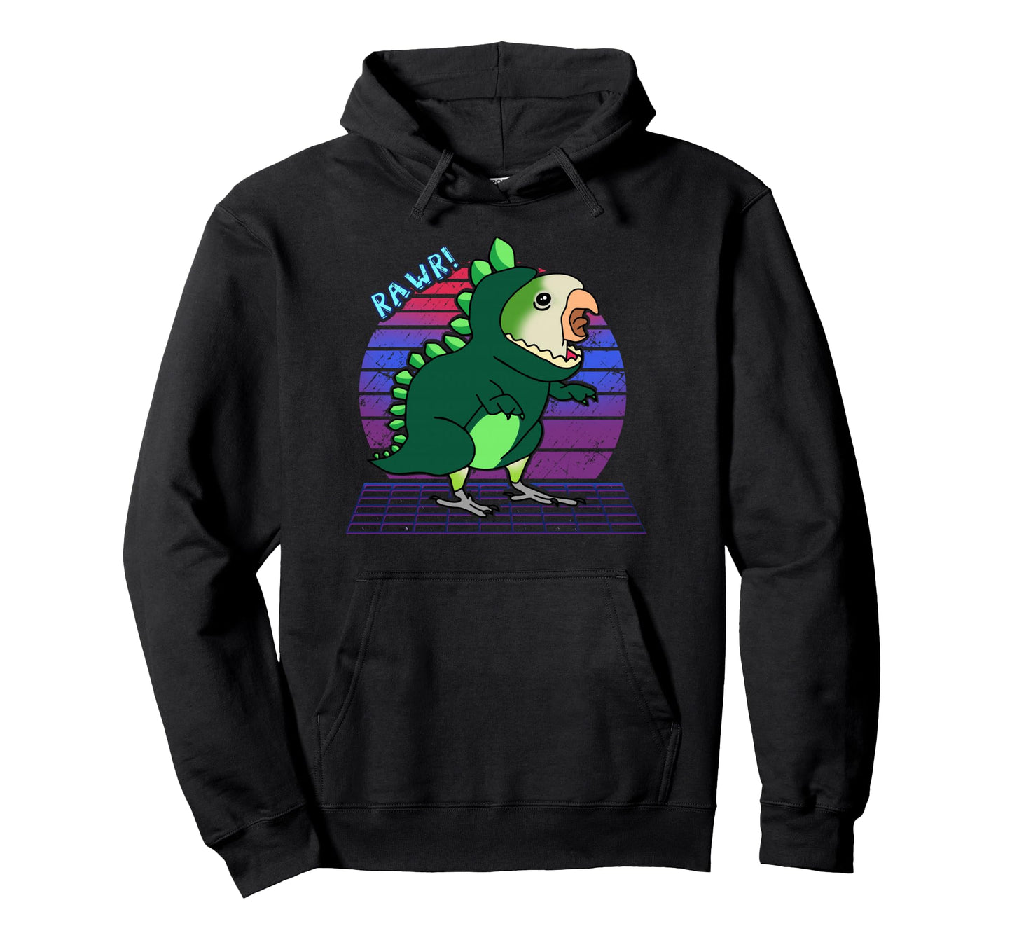 Aesthetic Vaporwave Green Monk Parakeet Hoodie - Unique Graphic Men Women - T-Shirt, Sweatshirt, Hoodie