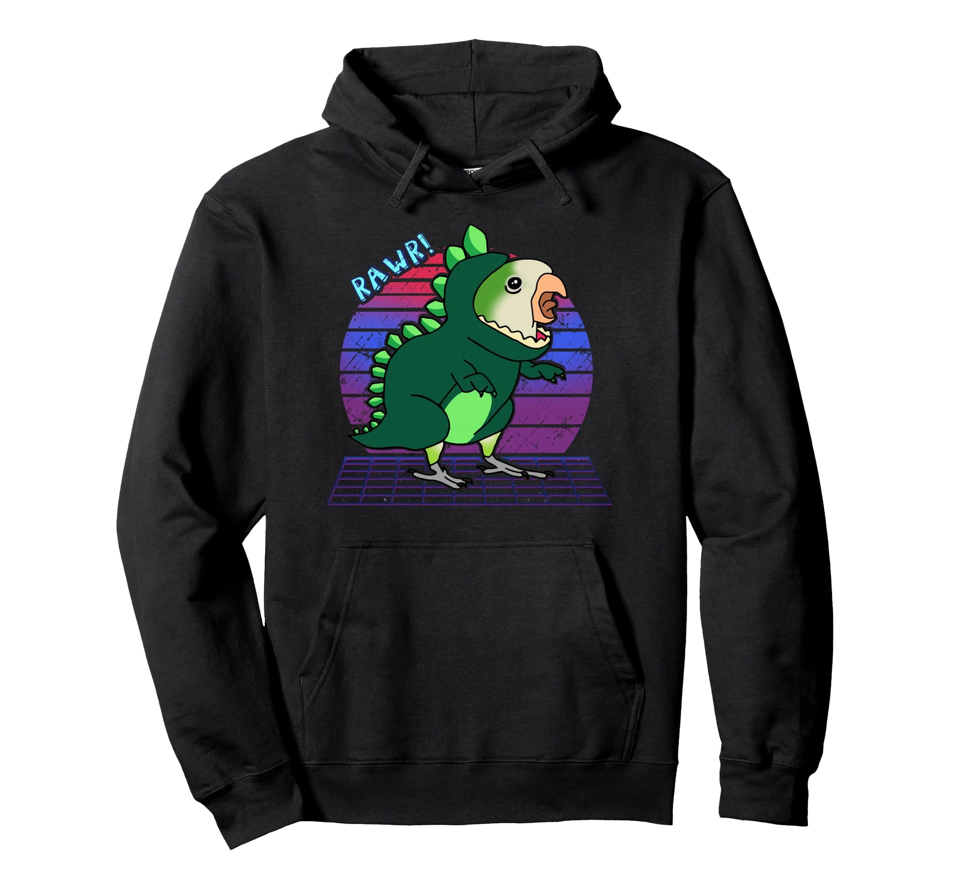 Aesthetic Vaporwave Green Monk Parakeet Hoodie - Unique Graphic Men Women - T-Shirt, Sweatshirt, Hoodie