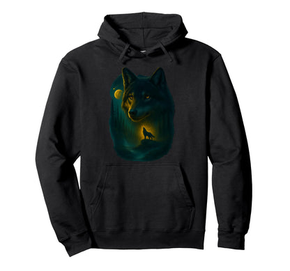 Wolf Howling Moon Grunge Y2K 90S Therian Hoodie - Aesthetic Graphic Unisex - T-Shirt, Sweatshirt, Hoodie