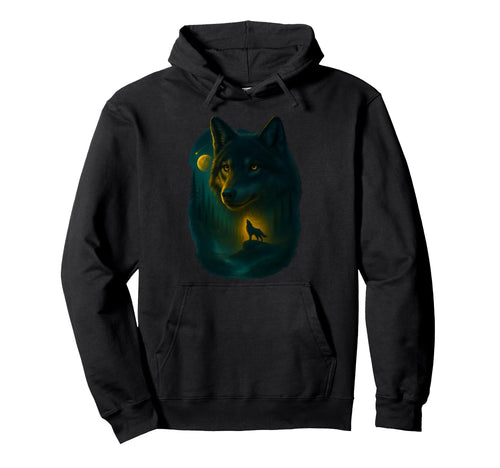Wolf Howling Moon Grunge Y2K 90S Therian Hoodie - Aesthetic Graphic Unisex - T-Shirt, Sweatshirt, Hoodie