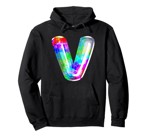 Letter V Tie Dye Balloon Monogram Hoodie - Unique Graphic Men Women - T-Shirt, Sweatshirt, Hoodie