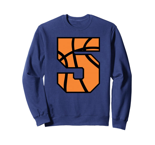 Basketball Number 5 Game Day School Sweatshirt - Novelty Apparel Men Women - T-Shirt, Sweatshirt, Hoodie