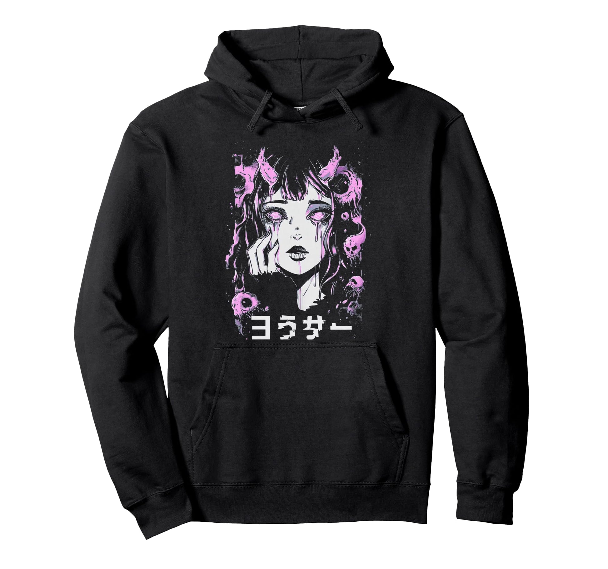 Goth Grunge Demon Anime Waifu Horror Hoodie - Novelty Apparel for Adults - T-Shirt, Sweatshirt, Hoodie