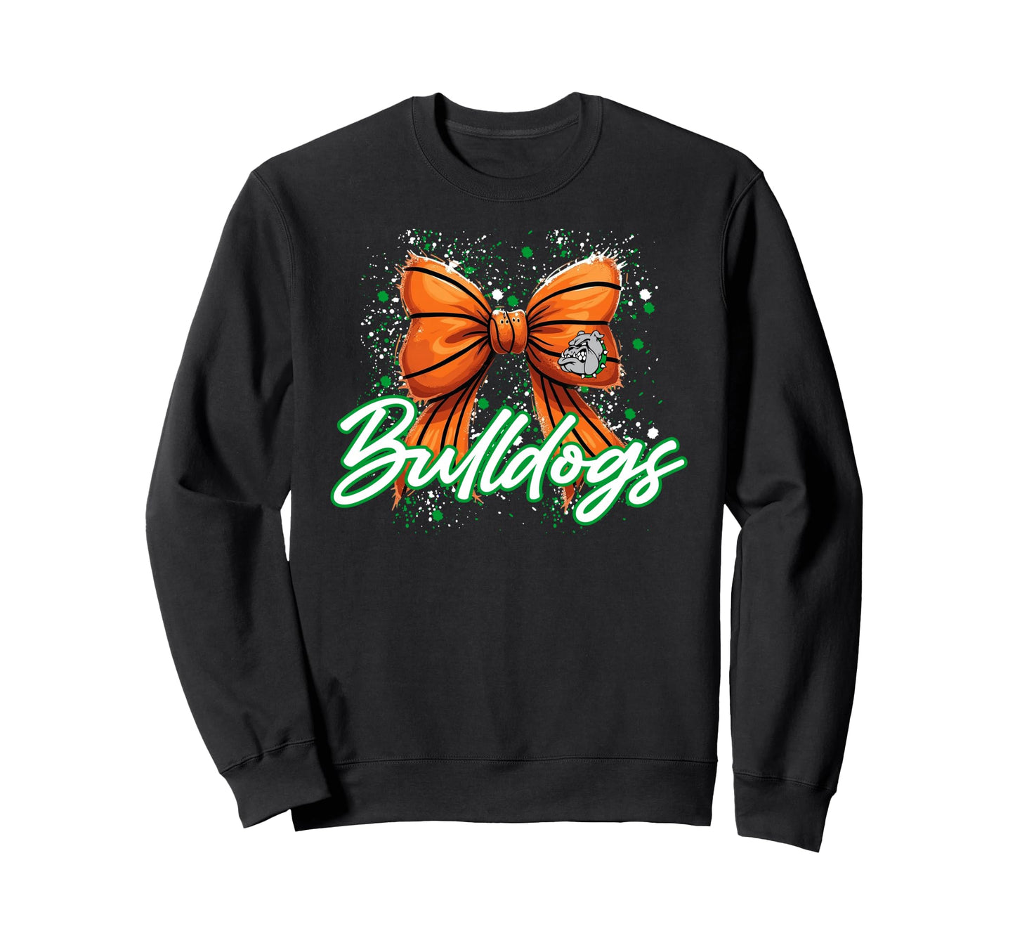 Green Bulldogs Basketball Bow Sweatshirt - Minimalist Print for Adults - T-Shirt, Sweatshirt, Hoodie