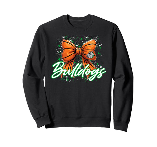 Green Bulldogs Basketball Bow Sweatshirt - Minimalist Print for Adults - T-Shirt, Sweatshirt, Hoodie