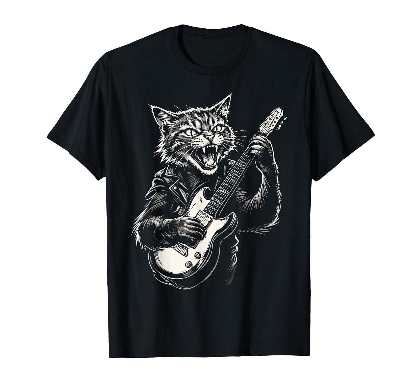 Funny Cat Playing Guitar Heavy Metal T-Shirt - Graphic Print Men Women - T-Shirt, Sweatshirt, Hoodie