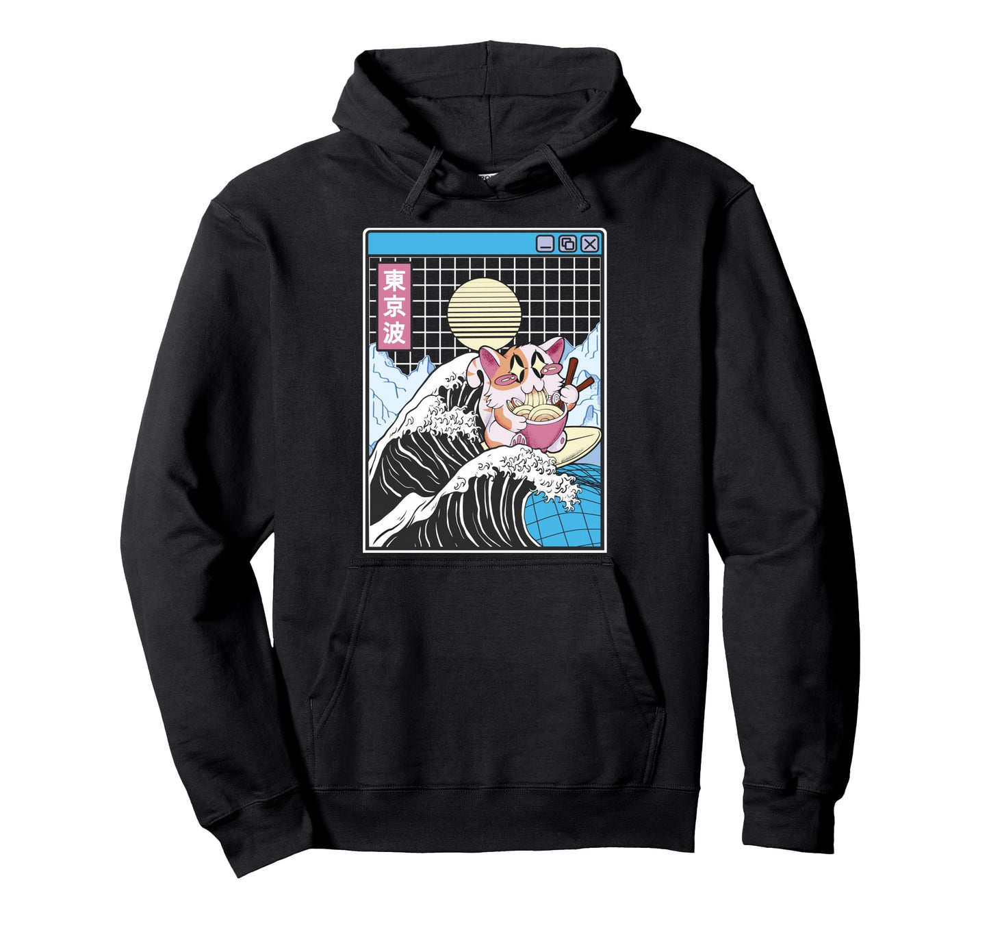 Happy Cat Eating Ramen Surfing Hoodie - Casual Everyday Wear Unisex - T-Shirt, Sweatshirt, Hoodie