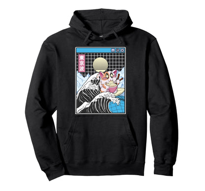 Happy Cat Eating Ramen Surfing Hoodie - Casual Everyday Wear Unisex - T-Shirt, Sweatshirt, Hoodie