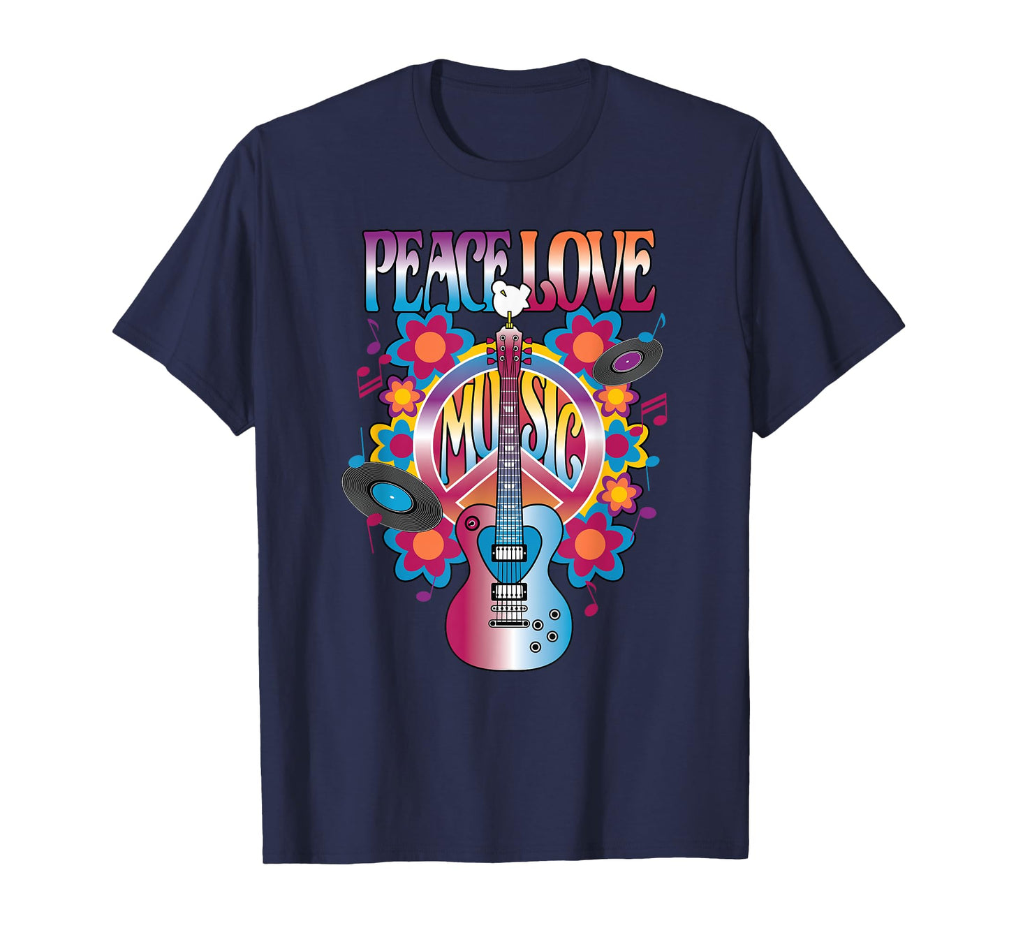 Peace Love Music Rock Roll Guitar T-Shirt - Custom Art Print for Adults - T-Shirt, Sweatshirt, Hoodie