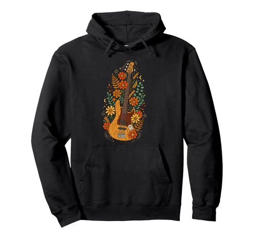 Boho Flowers Bass Guitar Hoodie - Minimalist Print Men Women - T-Shirt, Sweatshirt, Hoodie