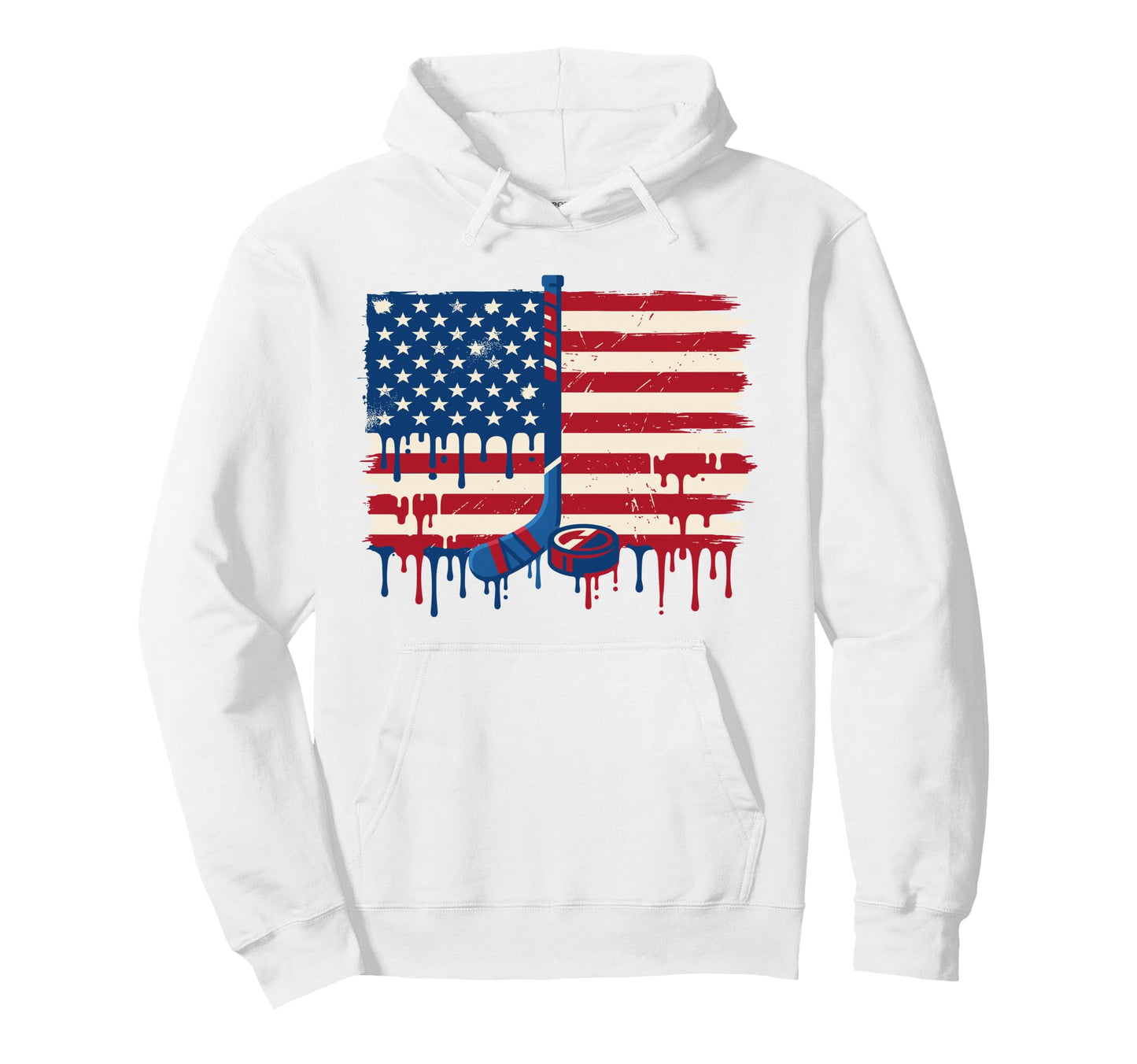 Hockey American Flag Dripping Ice Hoodie - Minimalist Print for Adults - T-Shirt, Sweatshirt, Hoodie