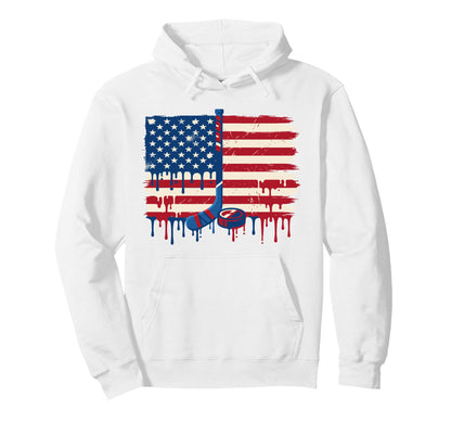 Hockey American Flag Dripping Ice Hoodie - Minimalist Print for Adults - T-Shirt, Sweatshirt, Hoodie