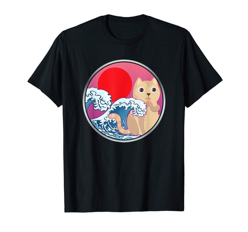 Great Wave Japanese Vaporwave Cat 90S T-Shirt - Aesthetic Graphic Unisex - T-Shirt, Sweatshirt, Hoodie