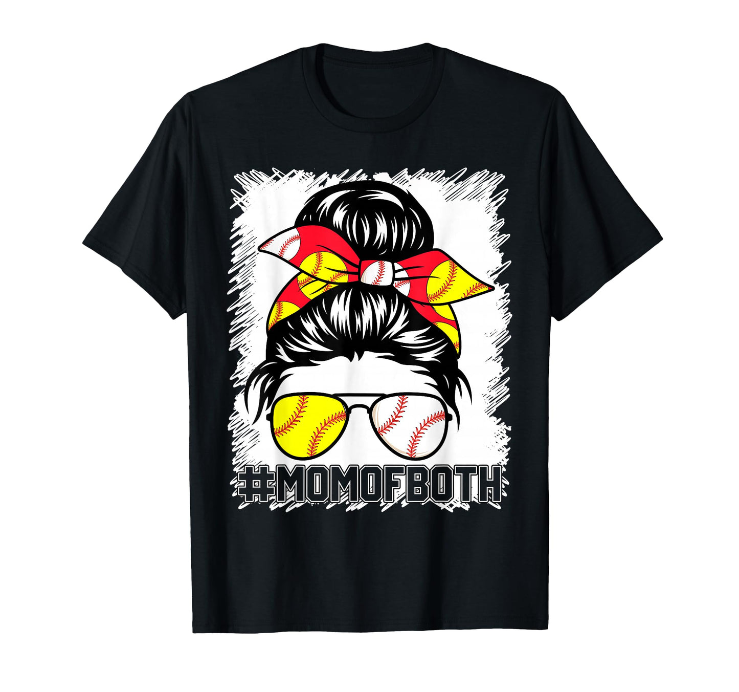 Messy Bun Hair Mom Both Softball T-Shirt - Minimalist Print Unisex - T-Shirt, Sweatshirt, Hoodie