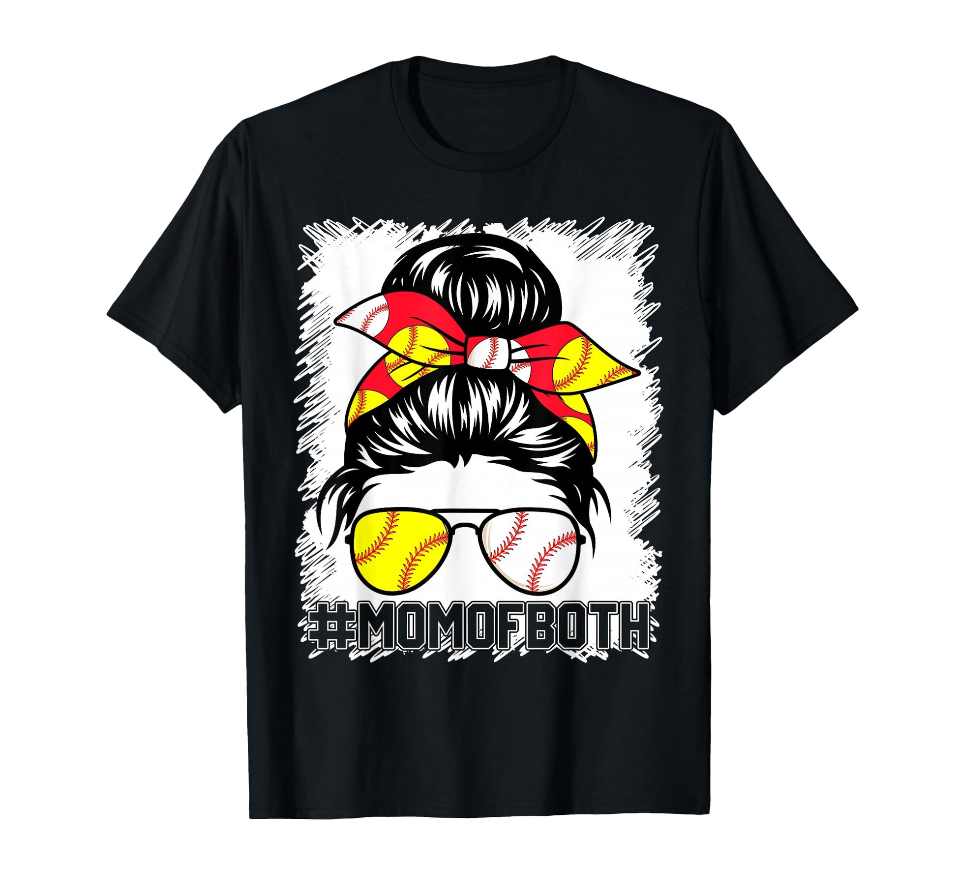Messy Bun Hair Mom Both Softball T-Shirt - Minimalist Print Unisex - T-Shirt, Sweatshirt, Hoodie
