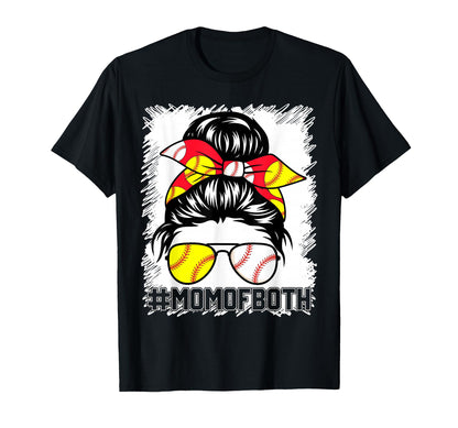 Messy Bun Hair Mom Both Softball T-Shirt - Minimalist Print Unisex - T-Shirt, Sweatshirt, Hoodie